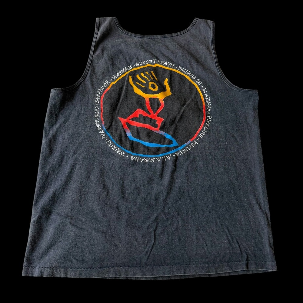 90's Hawaiian Legends Tank Top Faded Black Surf Hawaii Distressed Large